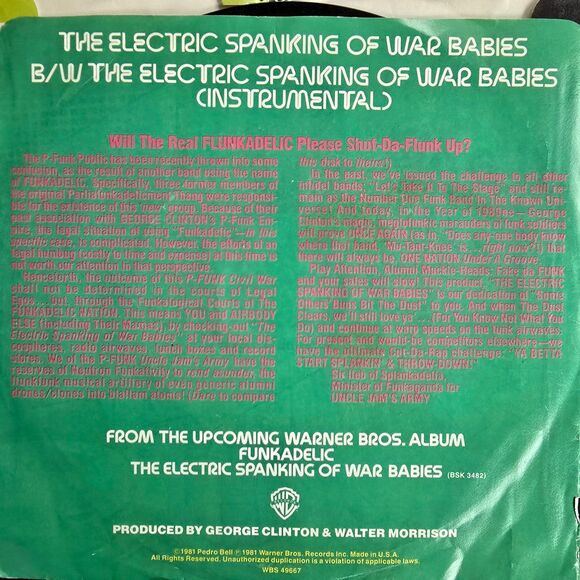 Funkadelic The Electric Spanking Of War Babies P Funk Soul 45 Vinyl 1981 - Picture 2 of 4